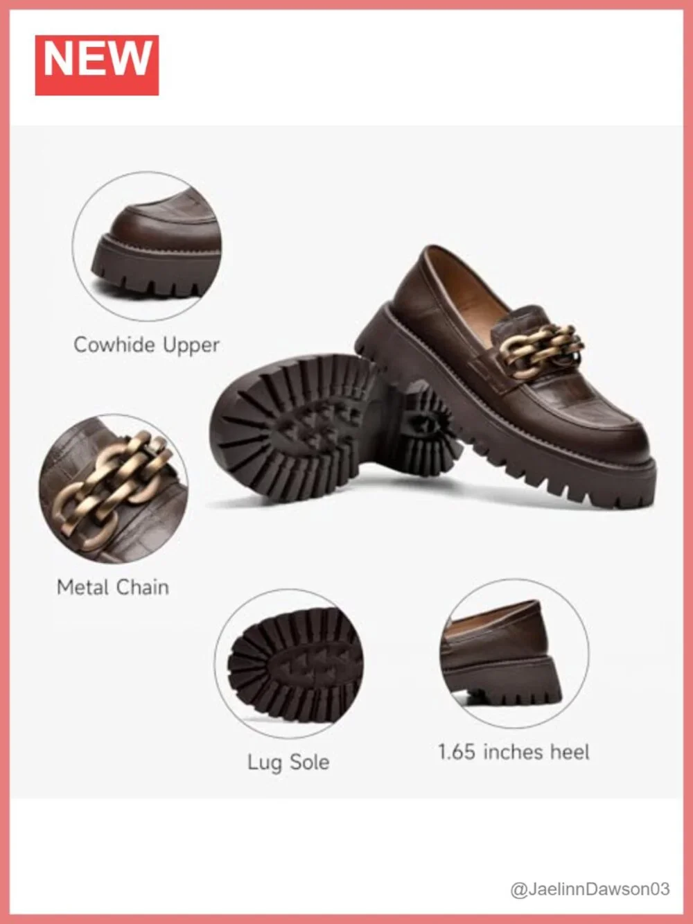 Leather Platform Loafers Women Lug Sole Slip On Chain Shoes Convertible Heel